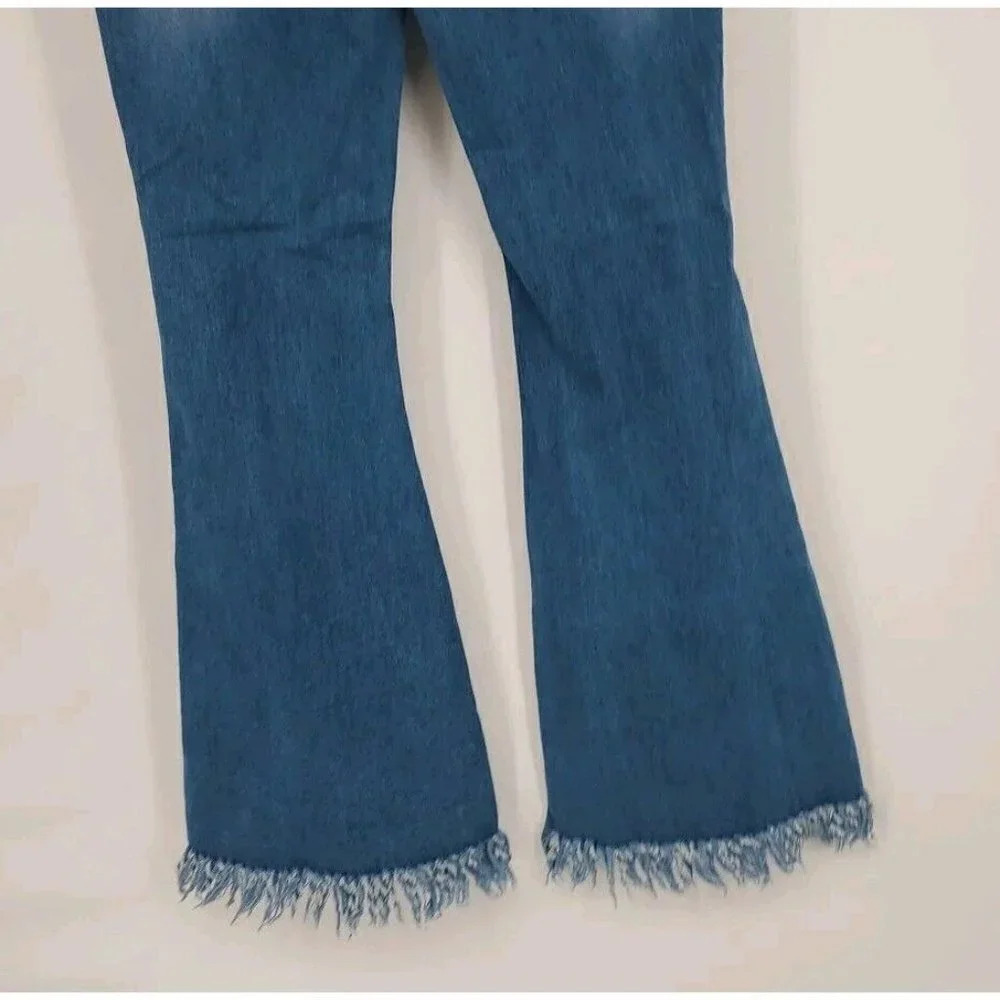 Denim Blvd Los Angeles High Rise Flare Raw Hi Low Hem Jeans Stretch Size Large - Picture 7 of 14